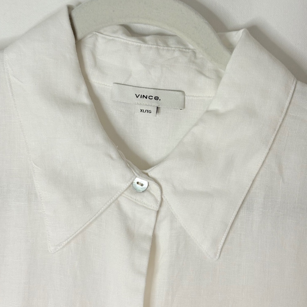 VINCE Womens Sz. XL Linen Cap-Sleeve Button-Front Blouse, Optic White - Picture 3 of 5